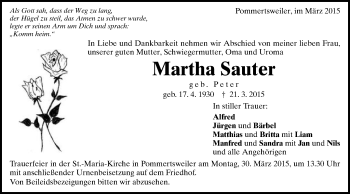 Traueranzeige von Martha Sauter von Schwäbische Post