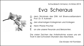 Traueranzeige von Eva Scheraus von Gmünder Tagespost
