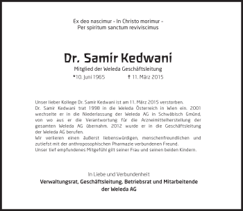 Traueranzeige von Samir Kedwani von Gmünder Tagespost