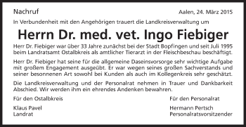 Traueranzeige von Ingo Fiebiger von Schwäbische Post