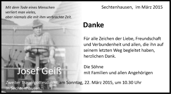 Traueranzeige von Josef Geiß von Schwäbische Post