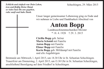 Traueranzeige von Anton Bopp von Schwäbische Post