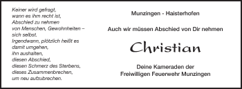 Traueranzeige von Christian  von Schwäbische Post
