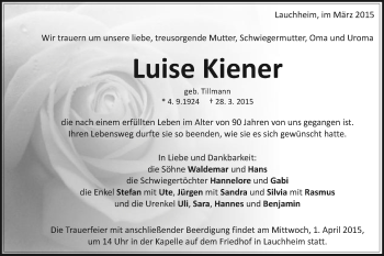 Traueranzeige von Luise Kiener von Schwäbische Post