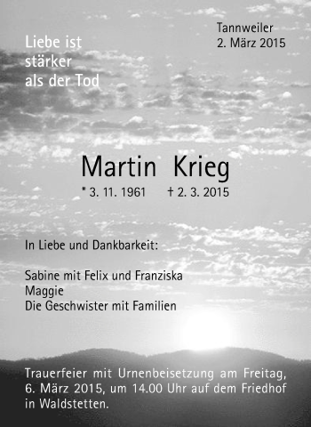 Traueranzeige von Martin Krieg von Gmünder Tagespost