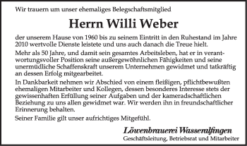 Traueranzeige von Willi Weber  von Schwäbische Post