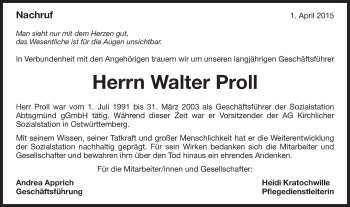 Traueranzeige von Walter Proll von Schwäbische Post