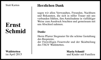 Traueranzeige von Ernst Schmid von Gmünder Tagespost