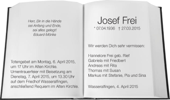 Traueranzeige von Josef Frei von Schwäbische Post