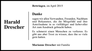 Traueranzeige von Harald Drescher von Gmünder Tagespost