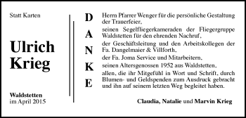 Traueranzeige von Ulrich Krieg von Gmünder Tagespost