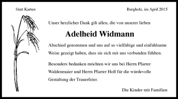 Traueranzeige von Adelheid Widmann von Gmünder Tagespost