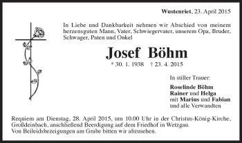 Traueranzeige von Josef Böhm von Gmünder Tagespost