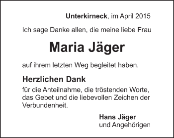 Traueranzeige von Maria Jäger von Gmünder Tagespost