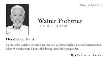 Traueranzeige von Walter Fichtner von Schwäbische Post