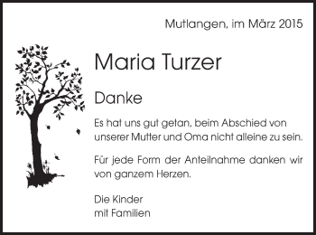 Traueranzeige von Maria Turzer von Gmünder Tagespost