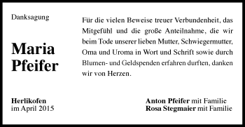 Traueranzeige von Maria Pfeifer von Gmünder Tagespost