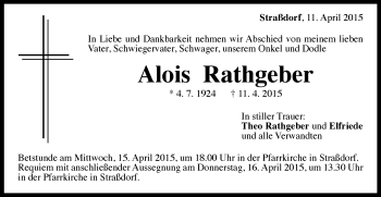 Traueranzeige von Alois Rathgeber von Gmünder Tagespost