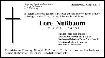 Traueranzeige von Lore Nußbaum von Gmünder Tagespost