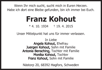 Traueranzeige von Franz Kohout von Gmünder Tagespost