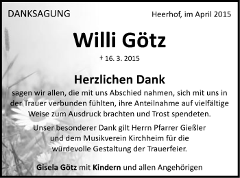 Traueranzeige von Willi Götz von Schwäbische Post