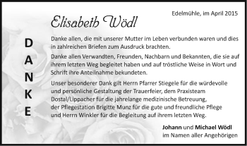 Traueranzeige von Elisabeth Wödl von Schwäbische Post