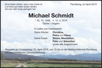 Traueranzeige von Michael Schmidt von Schwäbische Post