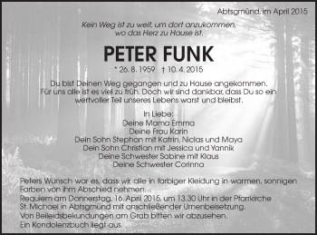 Traueranzeige von Peter Funk von Schwäbische Post