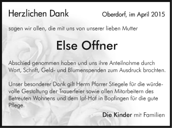 Traueranzeige von Else Offner von Schwäbische Post