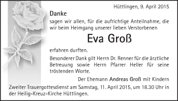 Traueranzeige von Eva Groß von Schwäbische Post