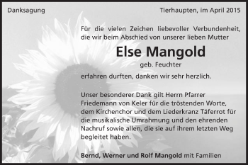 Traueranzeige von Else Mangold von Gmünder Tagespost