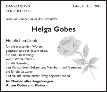 Traueranzeige von Helga Gobes von Schwäbische Post
