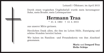 Traueranzeige von Hermann Traa von Gmünder Tagespost