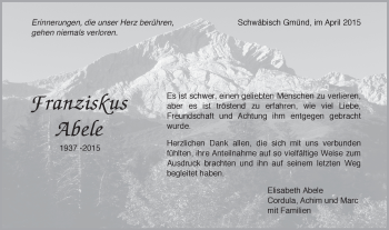 Traueranzeige von Franziskus Abele von Gmünder Tagespost