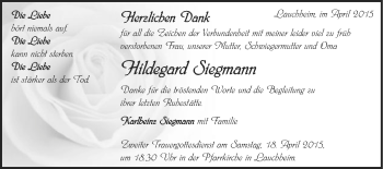Traueranzeige von Hildegard Siegmann von Schwäbische Post