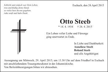 Traueranzeige von Otto Steeb von Gmünder Tagespost