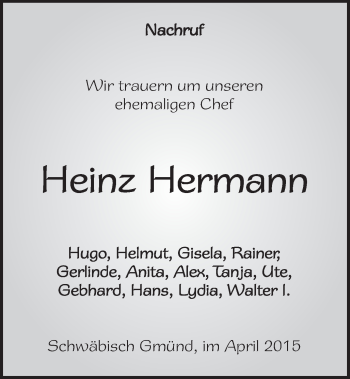 Traueranzeige von Heinz Hermann von Gmünder Tagespost
