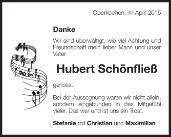 Traueranzeige von Hubert Schönfließ von Schwäbische Post