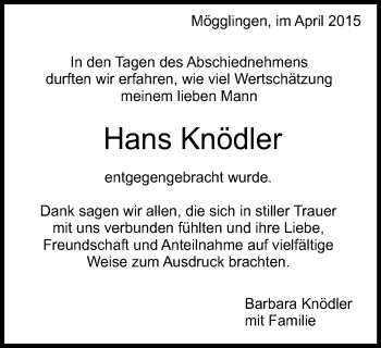 Traueranzeige von Hans Knödler von Gmünder Tagespost