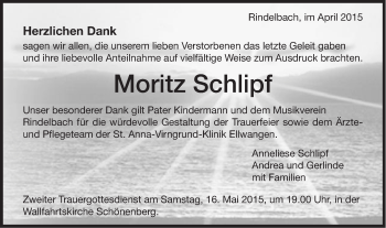 Traueranzeige von Moritz Schlipf von Schwäbische Post