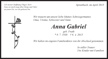 Traueranzeige von Anna Gabriel von Gmünder Tagespost