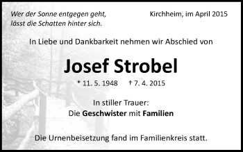 Traueranzeige von Josef Strobel von Schwäbische Post
