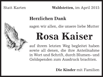 Traueranzeige von Rosa Kaiser von Gmünder Tagespost