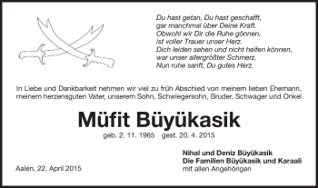 Traueranzeige von Müfit Büyükasik von Schwäbische Post