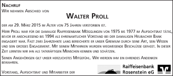 Traueranzeige von Walter Proll von Gmünder Tagespost