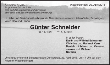 Traueranzeige von Günter Schneider von Schwäbische Post