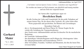 Traueranzeige von Gehard Maier von Schwäbische Post