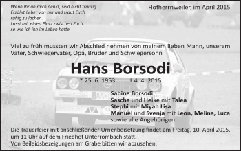 Traueranzeige von Hans Borsodi von Schwäbische Post