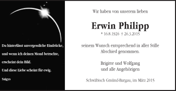 Traueranzeige von Erwin Philipp von Gmünder Tagespost