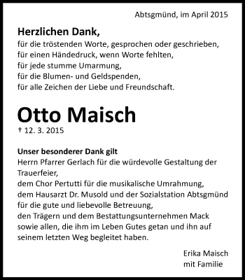 Traueranzeige von Otto Maisch von Schwäbische Post